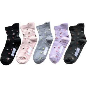 ソックス レディース 滑り止め付 5足 靴下 介護 ゆったり(黒、チャコール、ピンク、パープル、グレー, 23.0-25.0 cm)