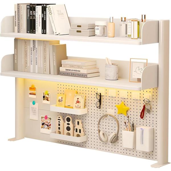 机上ラック 本棚 有孔ボード デスクシェルフ スチールラック デスク上置き棚 ブックスタンド (ホワ...
