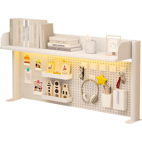 机上ラック 本棚 有孔ボード デスクシェルフ スチールラック デスク上置き棚 ブックスタンド (ホワ...