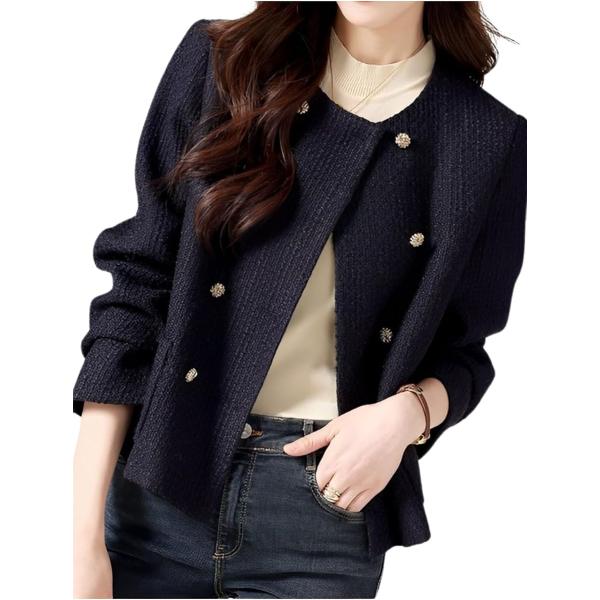 ノーカラージャケット アウター フォーマル ボレロ レディース(ネイビー,  M)
