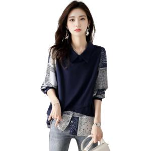 ジェイスコット レイヤード風ブラウス レディース シフォンシャツ ペイズリープリント パフスリーブ ...