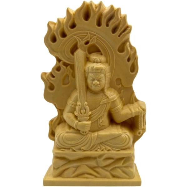 ミニ 仏像 木彫り 木製 オブジェ ミニサイズ 彫刻 仏具 置物 コンパクト(不動明王)