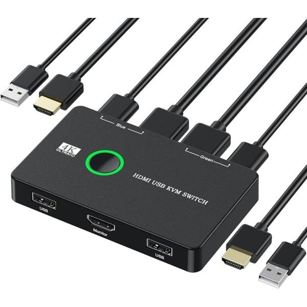 【互換品】KVM切替器 2入力1出力 4K60Hz PC2台用 USB HDMI スイッチ切り替え ...