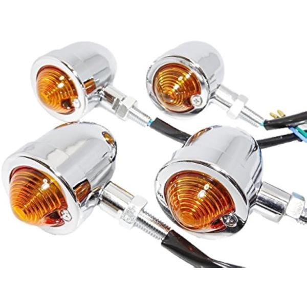 c my select 汎用 ブレット ウインカー バイク クローム メッキ 12V オレンジ レン...