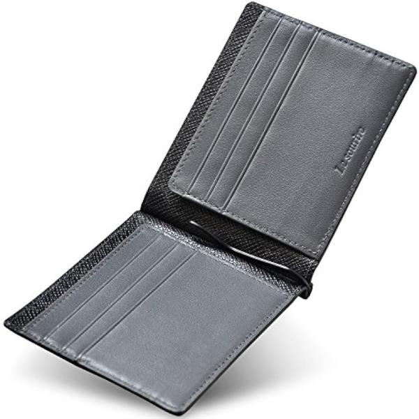 マネークリップ 出来るビジネスマンのための 薄くて軽いレザーマネークリップ メンズ ブラック x グ...