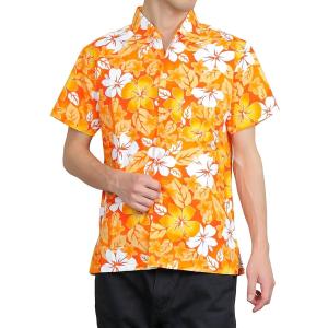 OKI オキ アロハシャツ フリーサイズ ユニセックス カラフル ダンス 衣装 イベント メンズ レディース( アロハオレンジ,  L)