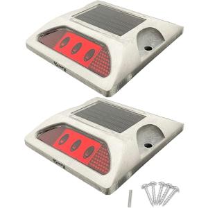 6 LED 道路 鋲 路肩 標 誘導 灯 ソーラー 充電 式 セット 赤 点滅 2個 +(31. 6LED 赤 2個 ビス セット)