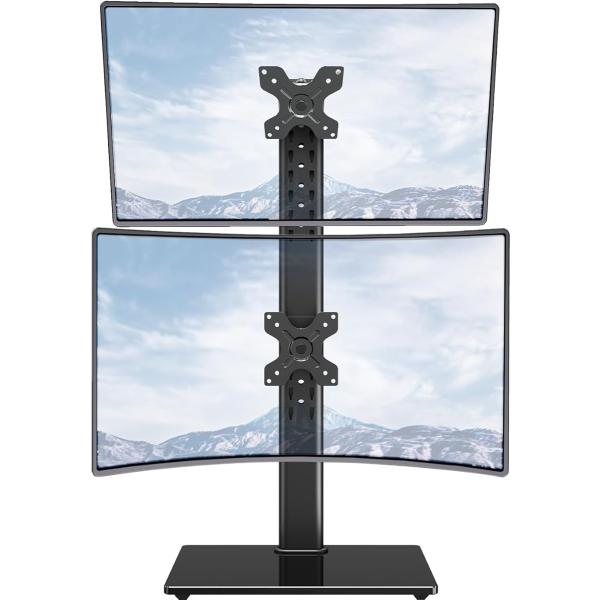 モニターアーム 上下2画面 PCモニタースタンド 置き型 デュアルディスプレイ 32インチまで 縦並...