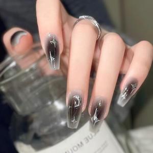 ネイルチップ ロング 24枚 付け爪 可愛い(黒, ロング) : REAPRI - 通販