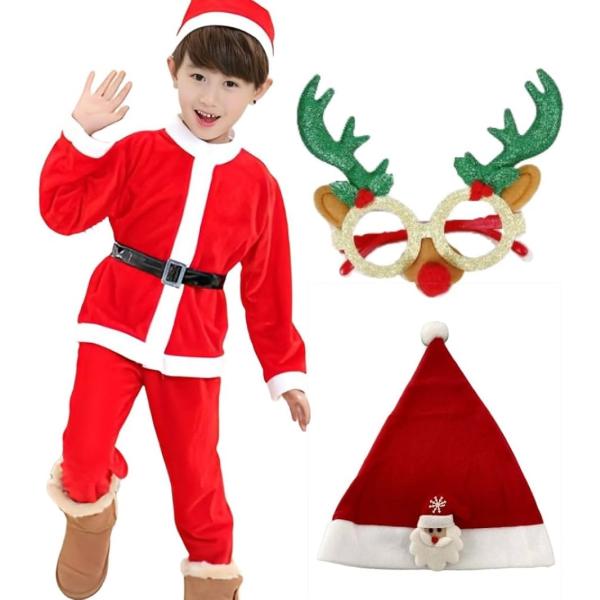 サンタ コスプレ 子供 トナカイ 眼鏡付き 男の子 女の子 クリスマス 衣装 仮装( 100)