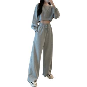 ルームウェア レディース スウェット ジャージ 部屋着 上下 セットアップ 長袖 (グレー,  M)