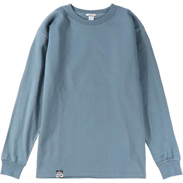 しっかり分厚い ロングｔシャツ リブ袖 長袖 クルーネック(ライトブルー,  S)