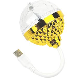 車用 イルミネーション ミラーボール LEDライト USB 電源 高輝度 点滅 シャンデリア 360度 照明( ゴールド・1個)｜horikku