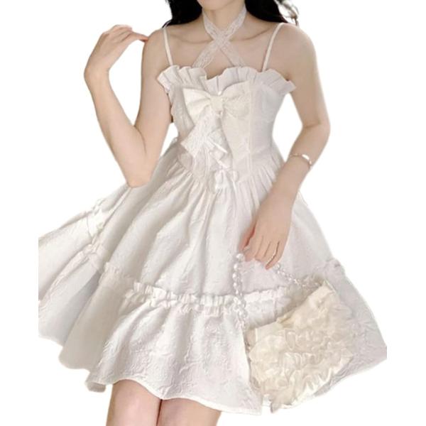 レディレイジー 白 ワンピース コスプレ ノースリーブ ミニ ホワイト ドレス(ホワイト,  S)