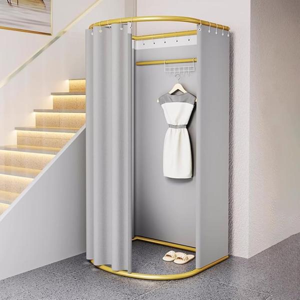 フィッティングルーム 試着室 更衣室 着替え 遮光カーテン 組立簡単 仮設 (シルバー,  幅85C...