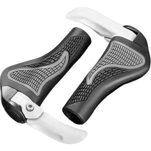 自転車 クロスバイク マウンテンバイク エルゴ ハンドル グリップ mtb 牛角 ゴム (ホワイト, 対応ハンドル径：22.2mm)