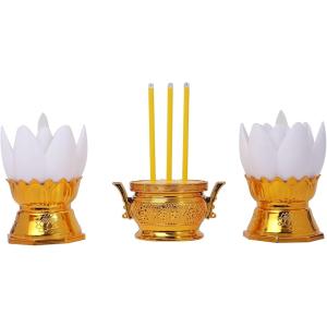 仏壇 LEDロウソク 揺らぐ炎 キャンドル 電池式 ろうそく 線香立て 火を使わない線香(ホワイトx...