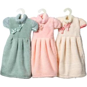 ハンドタオル ドレス型 3色セット ミニハンガー付き 柔らかい ふわふわ お手拭き かわいい 吸水性 速乾(グリーン・ピンク・ホワイト)｜スピード発送 ホリック