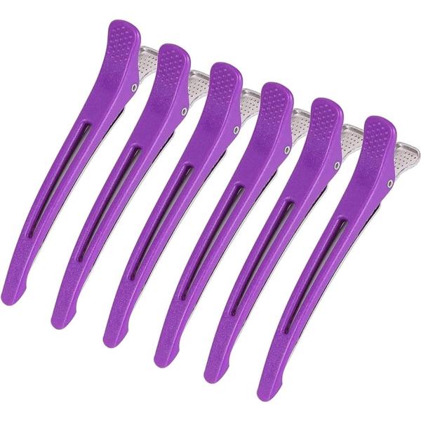 ダッカール プロ用 ヘアクリップ 美容師 業務用 滑り止めゴム付き( 紫,  6本)