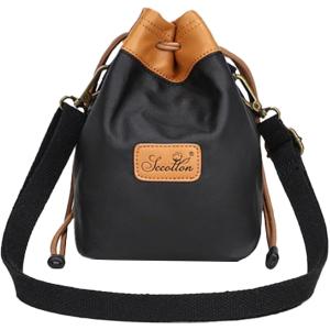 【互換品】 カメラポーチ 防水ポーチ カメラケース 巾着バッグ 裏ボア ストラップ付(ブラック, M)