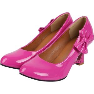 PUレザー リボン付き ハート型抜き ウェッジヒール パンプス