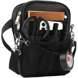 多機能 エプロンバッグ ナースポーチ ウエストバッグ マチ拡張可能 ダブルジッパー マチ付き 文具(ブラック,  S マチ拡張可能版)