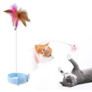 首輪付き猫のおもちゃ 一人遊び 羽 羽根のおもちゃ 猫の首輪 ペット用品( ブルー)｜horikku