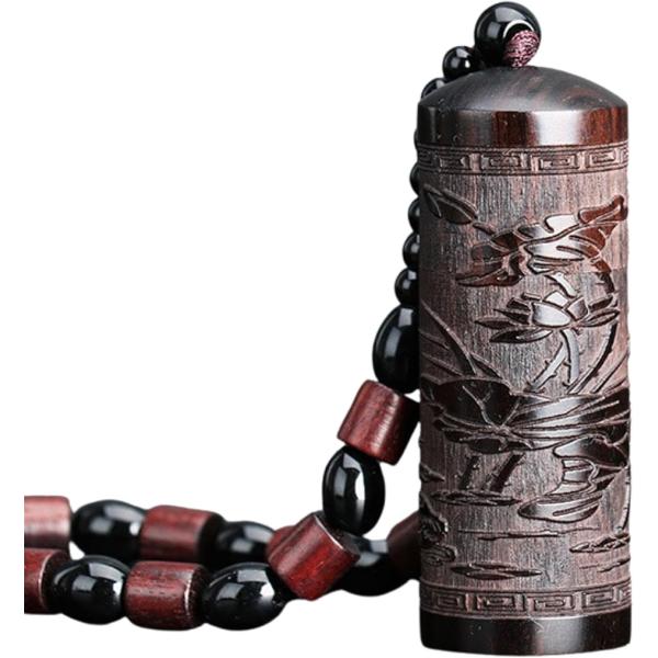 塗香入れ 薬さじ付き 直径2.4cm コンパクトサイズ 参拝 巾着付き 黒檀 ストラップ付き