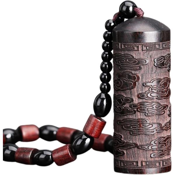 塗香入れ 薬さじ付き 直径2.4cm コンパクトサイズ 参拝 巾着付き 黒檀 ストラップ付き