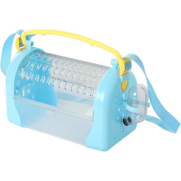 ハムスターキャリーケース ペット ケージ お出かけ小動物 肩掛け 旅行 病院 移動(ブルー)