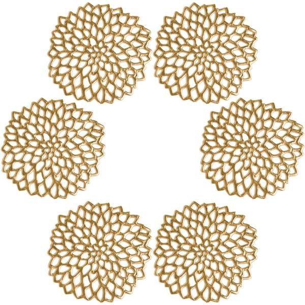 コースター コップ置き 6枚 セット ダリア コップ敷き グラスマット PVC ゴールド( ゴールド...