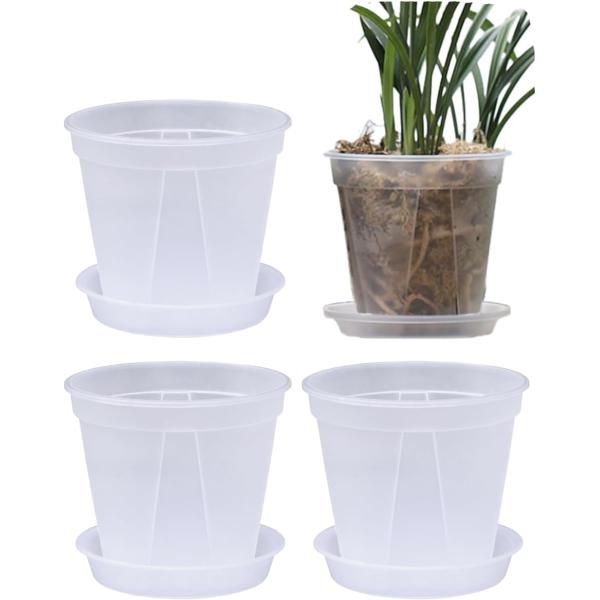 スリット鉢 透明 プラスチック 底皿付き 4個セット 観葉植物( 透明,  5号)