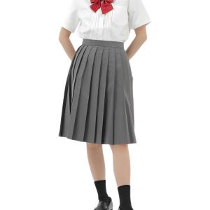 プリーツスカート 55cm 無地 学生 制服 膝丈 スクールユニフォーム 女子高生 e43( グレー...