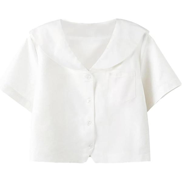 札幌襟 ブラウス シャツ 制服 セーラー襟 白シャツ( ホワイト,  XL)