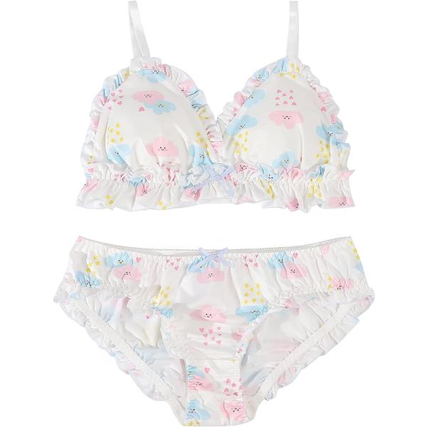 大きいサイズ ゆめかわ フリフリ ノンワイヤー ブラ ショーツ セット( マルチカラー,  L)