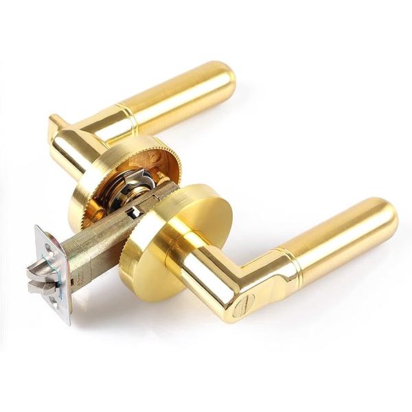 ドアノブ 鍵付き レバーハンドル錠 室内 寝室に適用 厚さ34-54mmのドアに最適( 鍵なし-金)