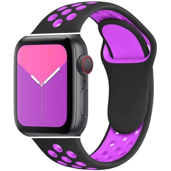 アップルウォッチ バンド ベルト シリコン製(黒 x ピンクパープル,  Sサイズ(42/44/45...