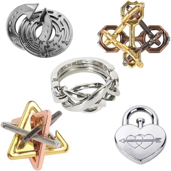 知恵の輪 知恵玩具 子供 大人 立体パズル メタル 難しい セット 暇つぶし 脳トレ(レベル5-1)