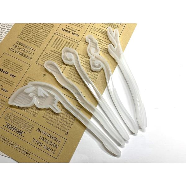 シリコンモールド 型 抜き型 簪 5個セット かんざし レジン ハンドメイド 土台 デコ材料( 白)