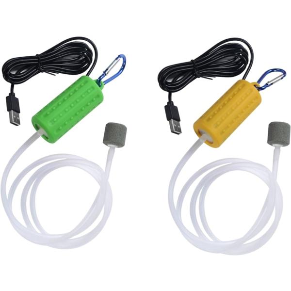USB ミニエアレーションポンプ ２個セット ブクブク エアーポンプ アクア( グリーン イエロー)