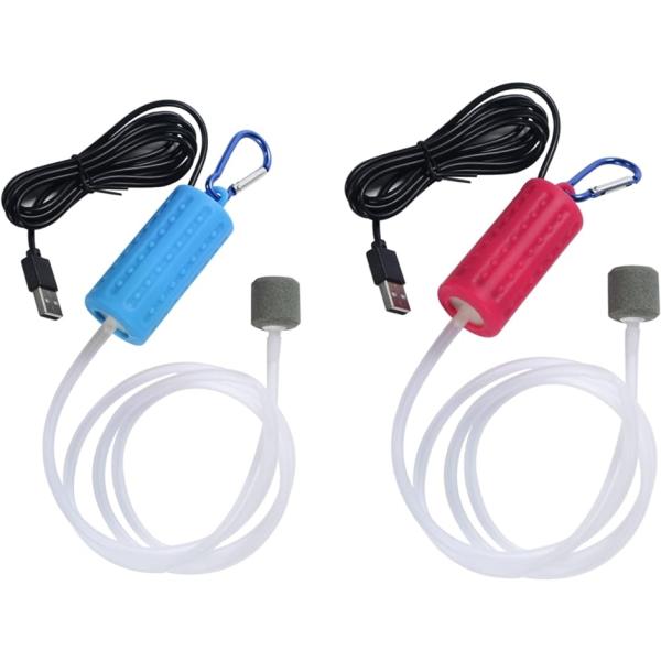 USB ミニエアレーションポンプ ２個セット ブクブク エアーポンプ アクア( レッドブルー)