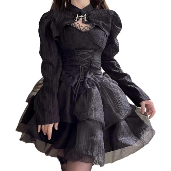 レディレイジー ゴスロリ ドレス ビスチェ ボレロ スカート 地雷系 コスプレ ひざ上 黒 3点セッ...