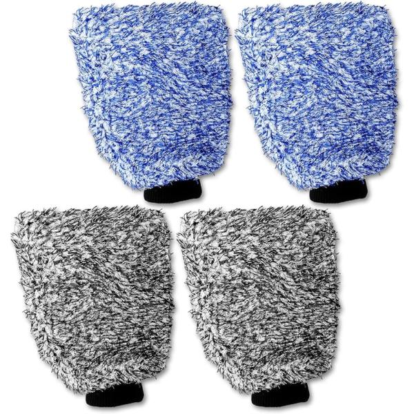 マイクロファイバー 洗車ミット 洗車グローブ カーウォッシュ( ブルー2枚 グレー2枚)