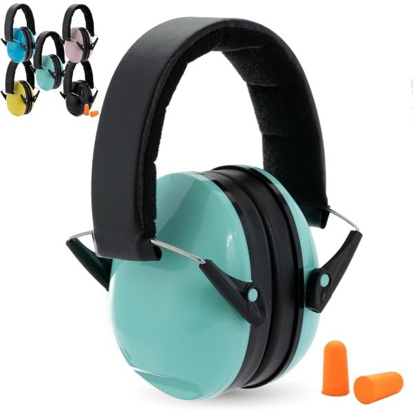 イヤーマフ 子供 防音 聴覚過敏 耳栓付き 聴覚保護具シール付き SNR 25db( グリーン,  ...