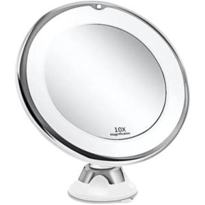 10倍拡大鏡 メイク ミラー 浴室鏡 卓上鏡 吸盤 ロック付き 360度回転 LED ライト付き(長さ17.5 x 幅17.5 cm)