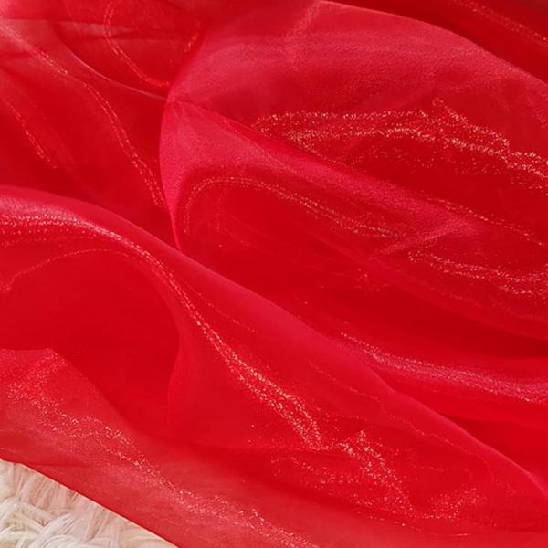 選べる19色 高光沢 オーガンジー 生地 3ｍx幅150cm 手芸 カラー 無地 布 (レッド)