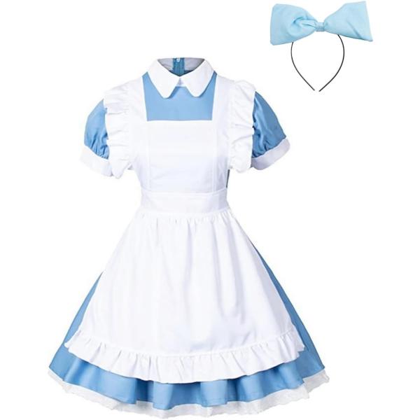 メイド服 コスプレ 3点セット ワンピース エプロン カチューシャ ロリータ コスチューム( L)