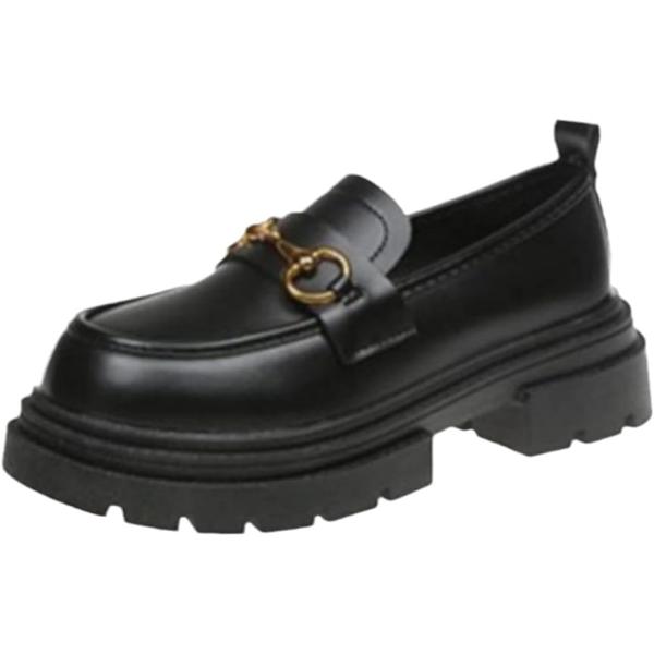 ビットローファー レディース 厚底 ソール スリッポン カジュアル ソフトクッション 235( ブラ...