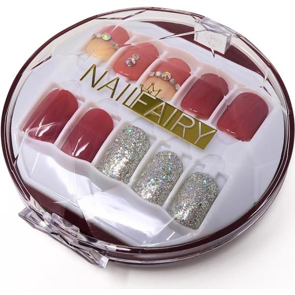 ネイルチップ ショート 30枚 付け爪 短め 赤 可愛い NAILFAIRY( レッド ベージュ シ...