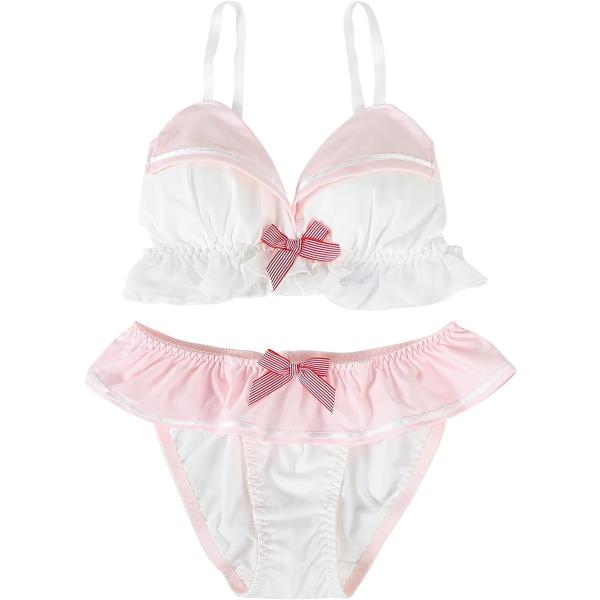 大きいサイズ ゆめかわ フリフリ ノンワイヤー ブラ ショーツ セット( セーラー服風ピンク,  X...